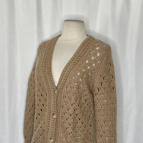 VINCE Crochet Cardigan Sweater Cashmere Wool Amber Light Cropped Knitwear Small - Picture 7 of 15
